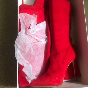 Over the knee red heel boots